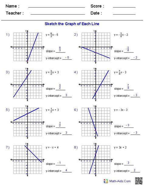 graphing linear equations worksheet slope intercept form